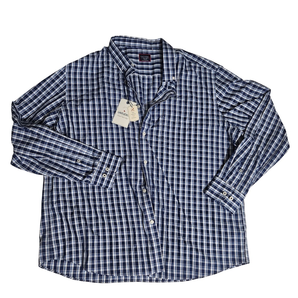 UNTUCKit Mendocino WF Navy Plaid Wrinkle Free Shirt Mens 3XL Regular Fit NWT